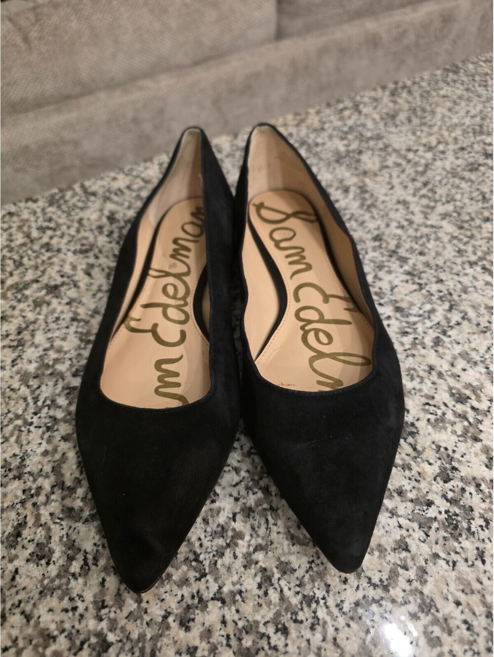 Sam Edelman Rae Black Suede Pointed Toe Ballet Flats Womens 10.5M